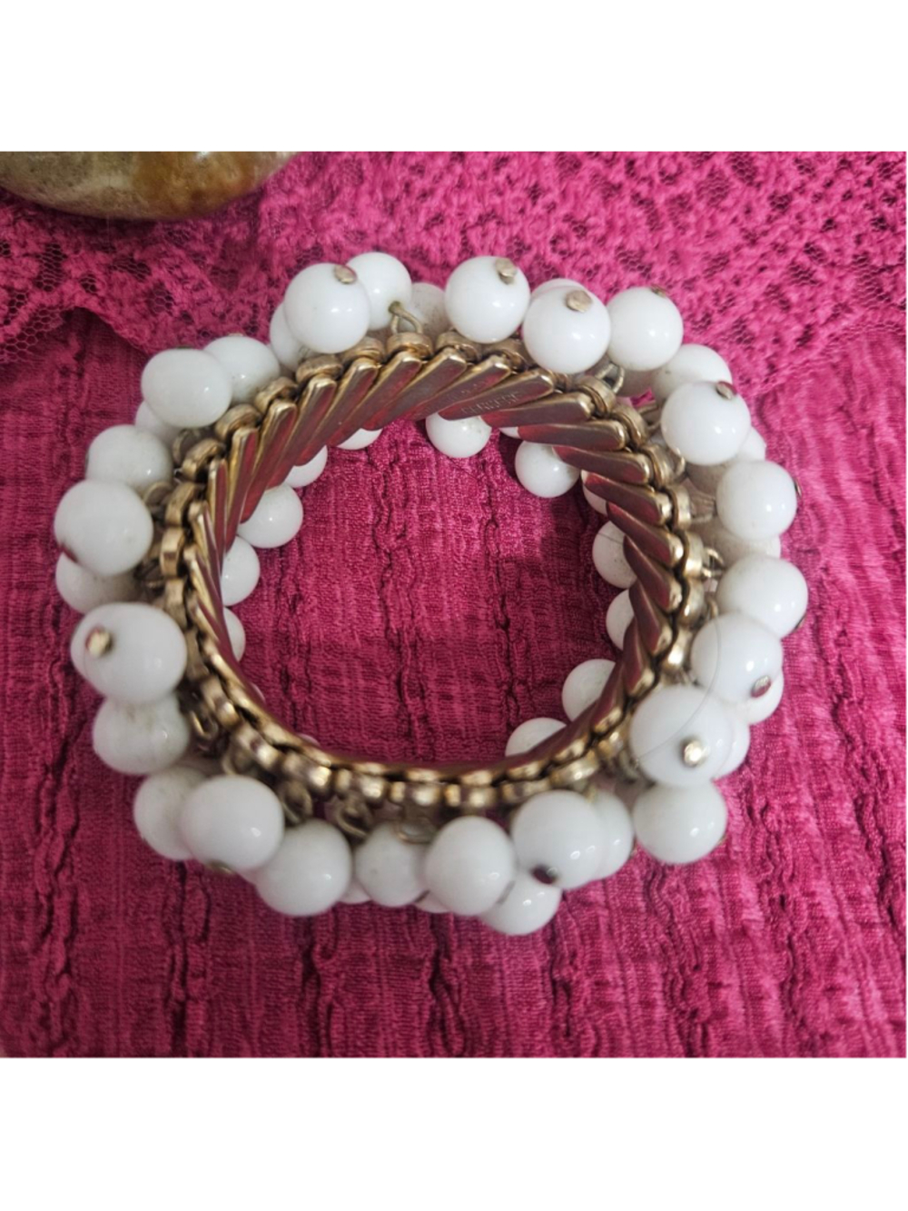 Vintage Bergere White Milk Glass Japan Bracelet